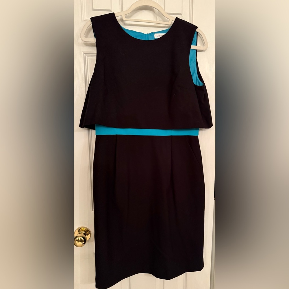 Calvin Klein Black and Teal Sleeveless Dress